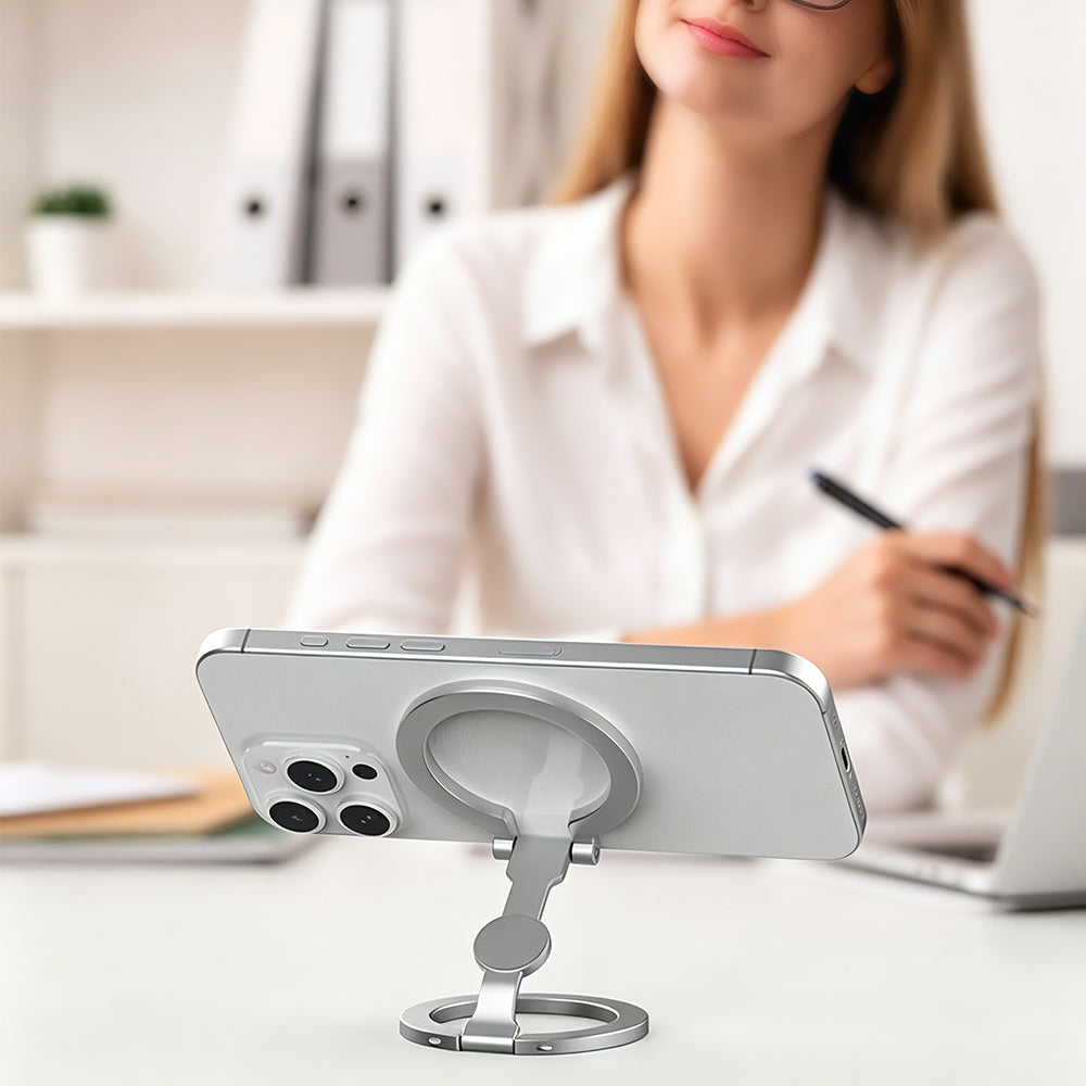 Dubbelzijdige magnetische telefoonring gebruikt als verstelbare tafelstandaard