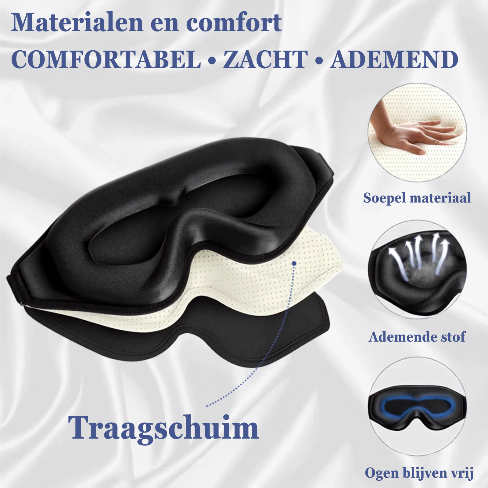 Materiaal en comfortlagen van het zwarte 3D-slaapmasker