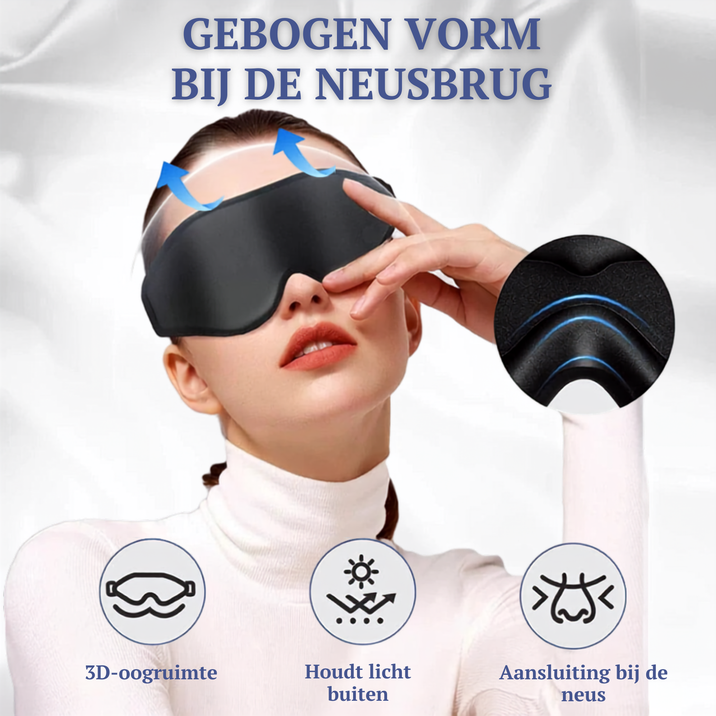 3D-oogruimte en gevormde neusbrug van het zwarte slaapmasker