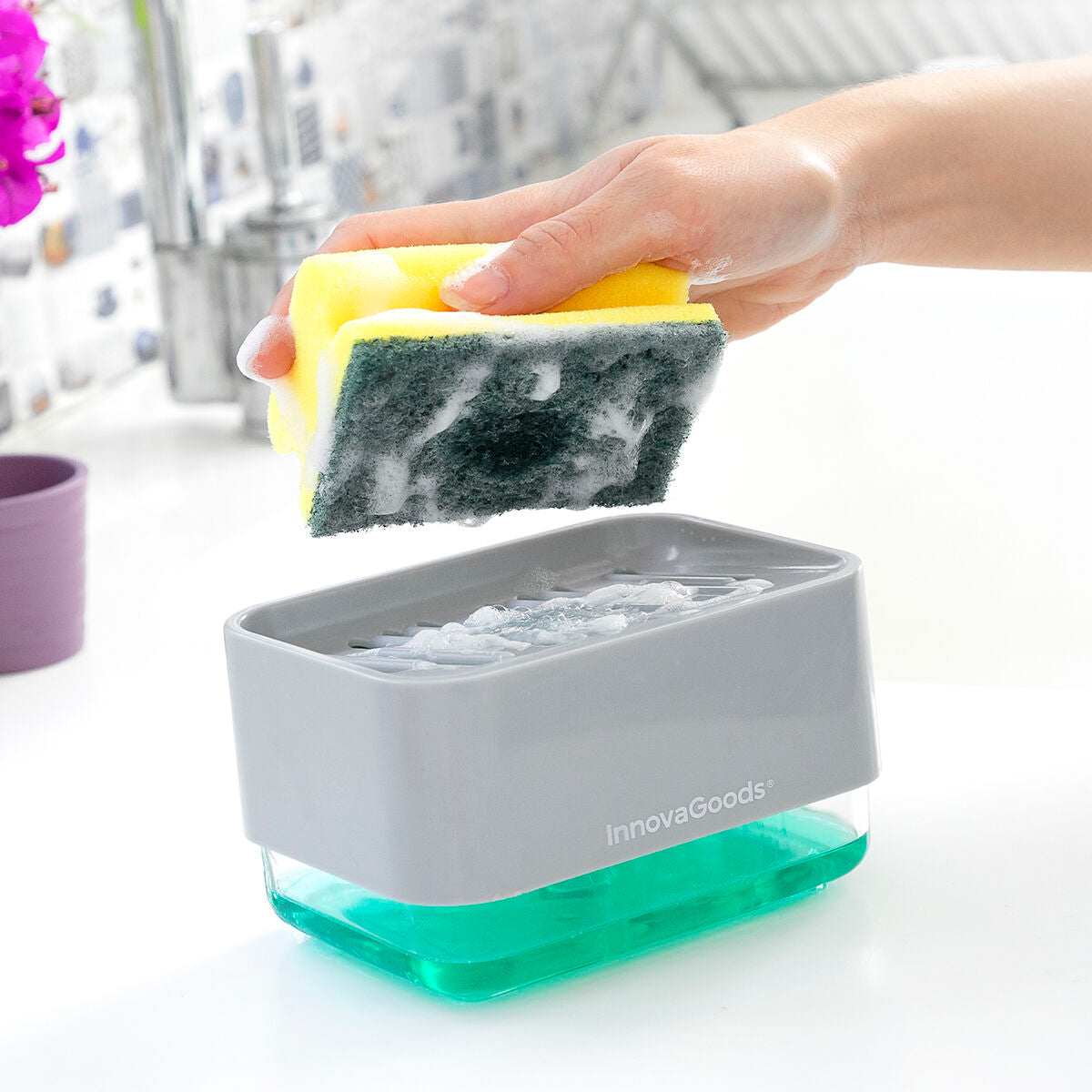 2-in-1 zeepdispenser voor het aanrecht Pushoap | Auredomo - foto 3