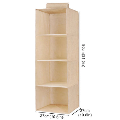Beige hangende kastorganizer met 4 vakken en afmetingen