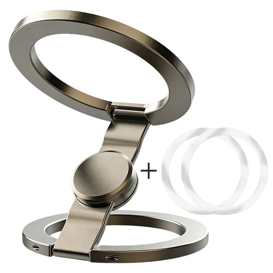 Grijze dubbelzijdige magnetische telefoonring met 2 metalen plakringen