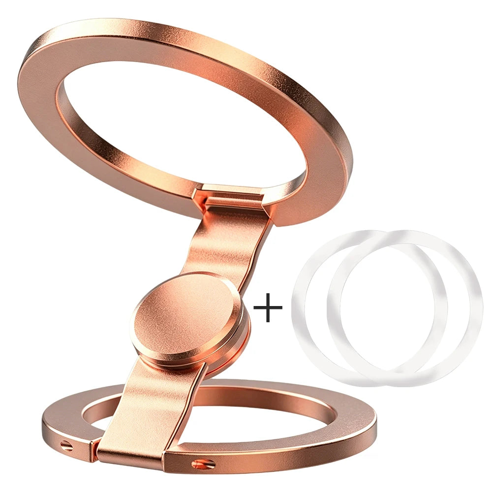 Rosé dubbelzijdige magnetische telefoonring met 2 metalen plakringen