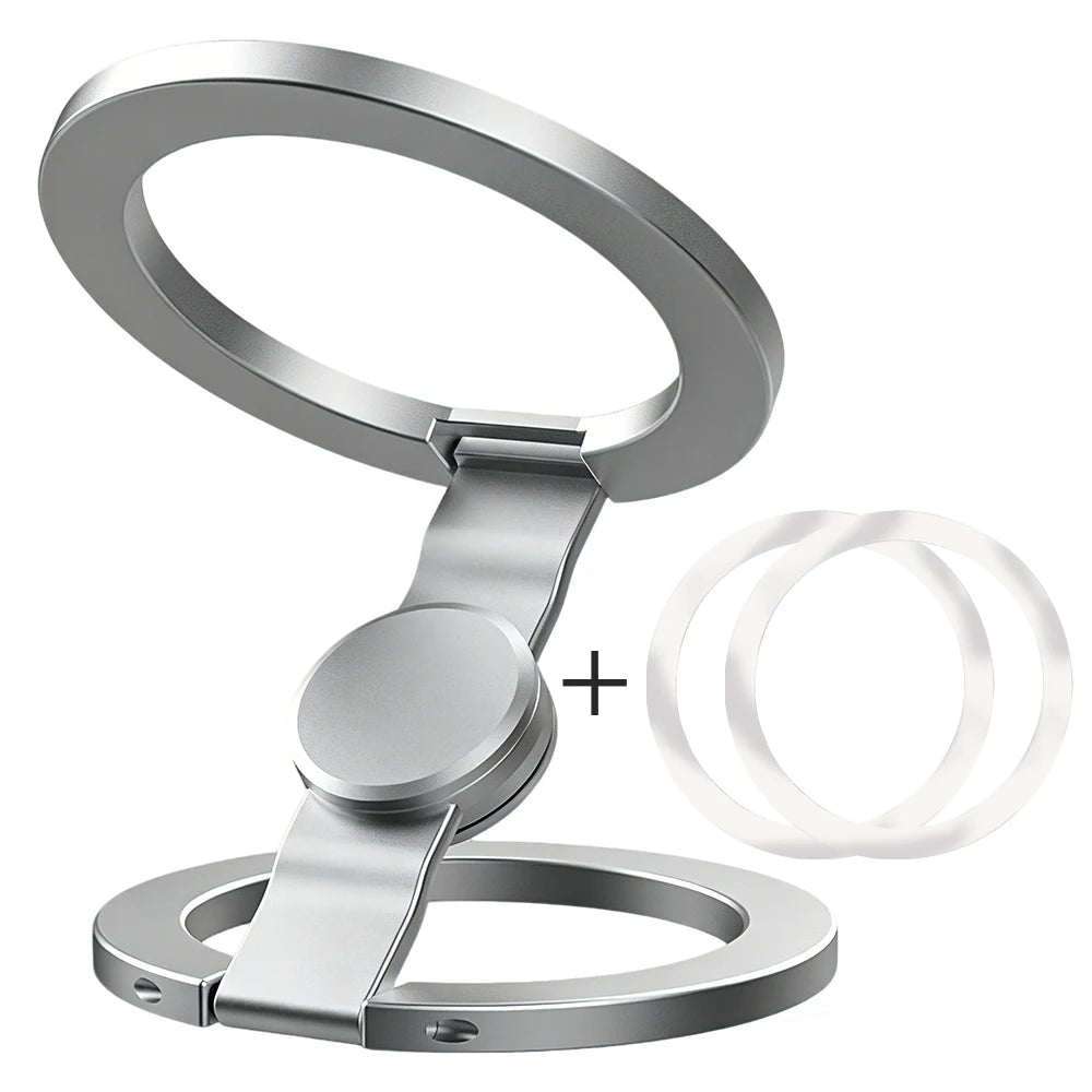 Zilveren dubbelzijdige magnetische telefoonring met 2 metalen plakringen