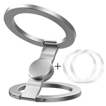 Zilveren dubbelzijdige magnetische telefoonring met 2 metalen plakringen