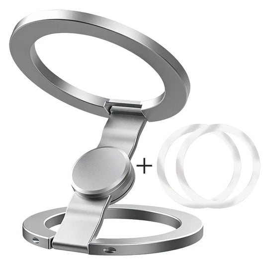 Zilveren dubbelzijdige magnetische telefoonring met 2 metalen plakringen