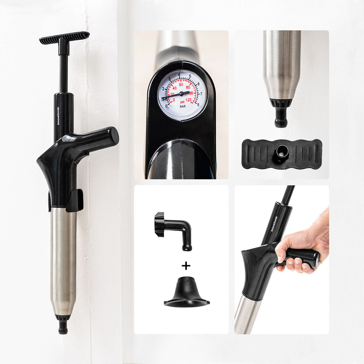 Hogedruk persluchtontstopper met accessoires en 5-in-1 manometer Jetpro | Auredomo - foto 4